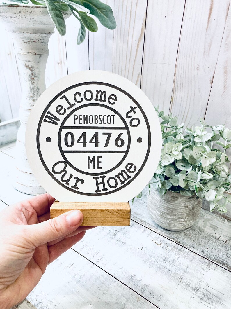 Zip Code Sign Personalized Gifts for Mom Town State Custom Wedding Gift Custom Address Sign 6" Diameter w/Base inches