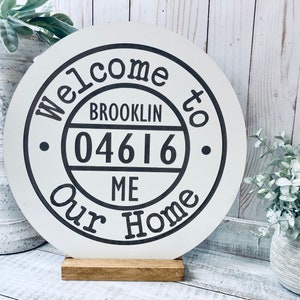Zip Code Sign Personalized Gifts for Mom Town State Custom Wedding Gift Custom Address Sign 12" Diameter w/Base inches