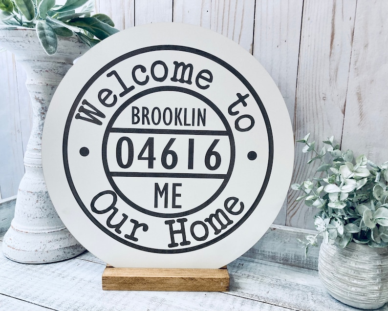 Zip Code Sign Personalized Gifts for Mom Town State Custom Wedding Gift Custom Address Sign 12" Diameter w/Base inches