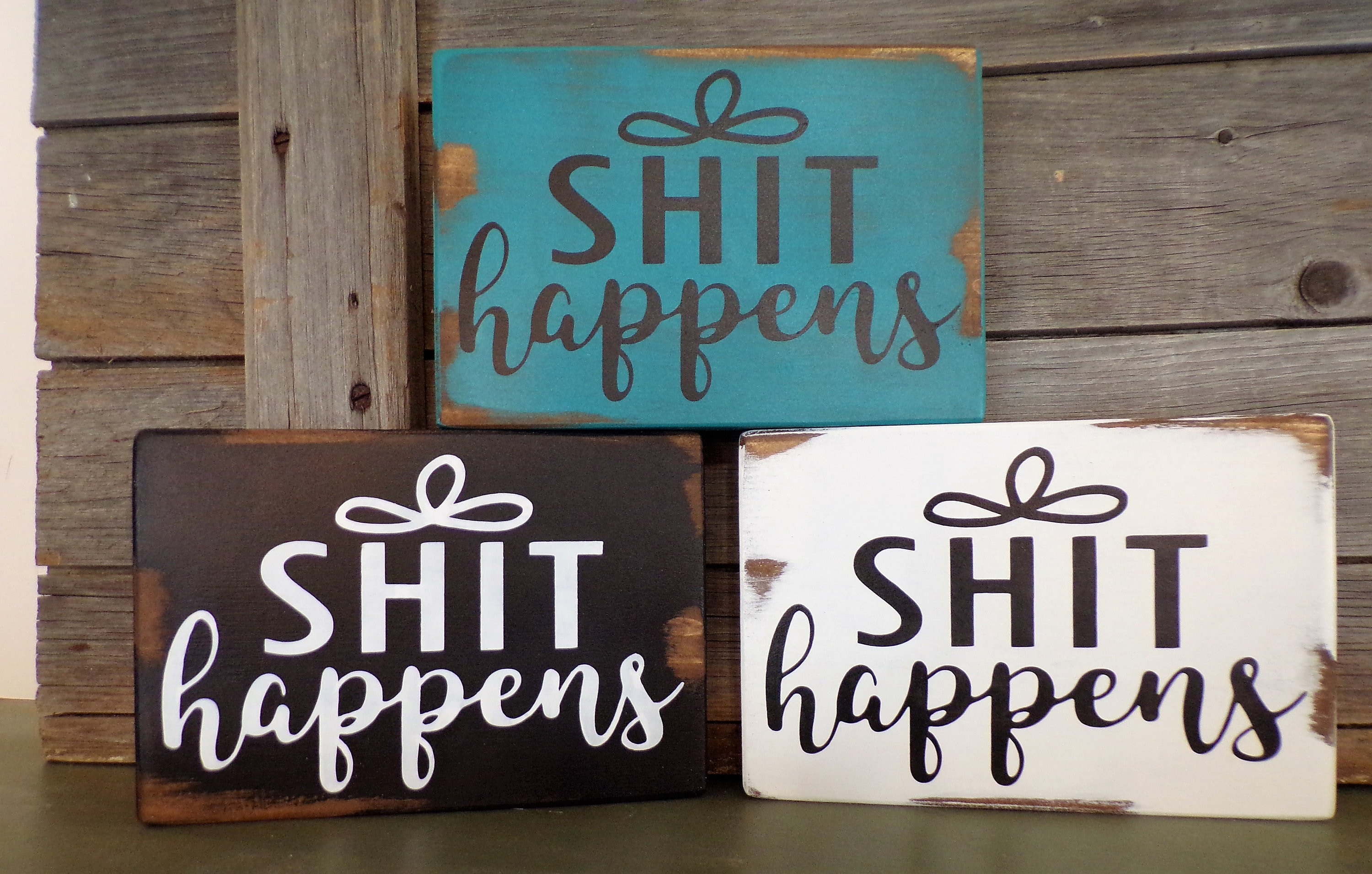 Farmhouse bathroom decor,Restroom sign Bathroom sayings Rustic bathroom woodsign Shit Happens just don't forget to flush 8x8 wood sign