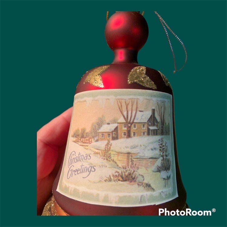 CF Seasons of Cannon Falls Red Blown Glass Bell Christmas Tree Ornament