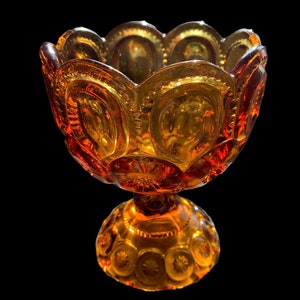 LE Smith Amber Moon and Stars Pedestal Compote, AmberGlass Footed Bowl
