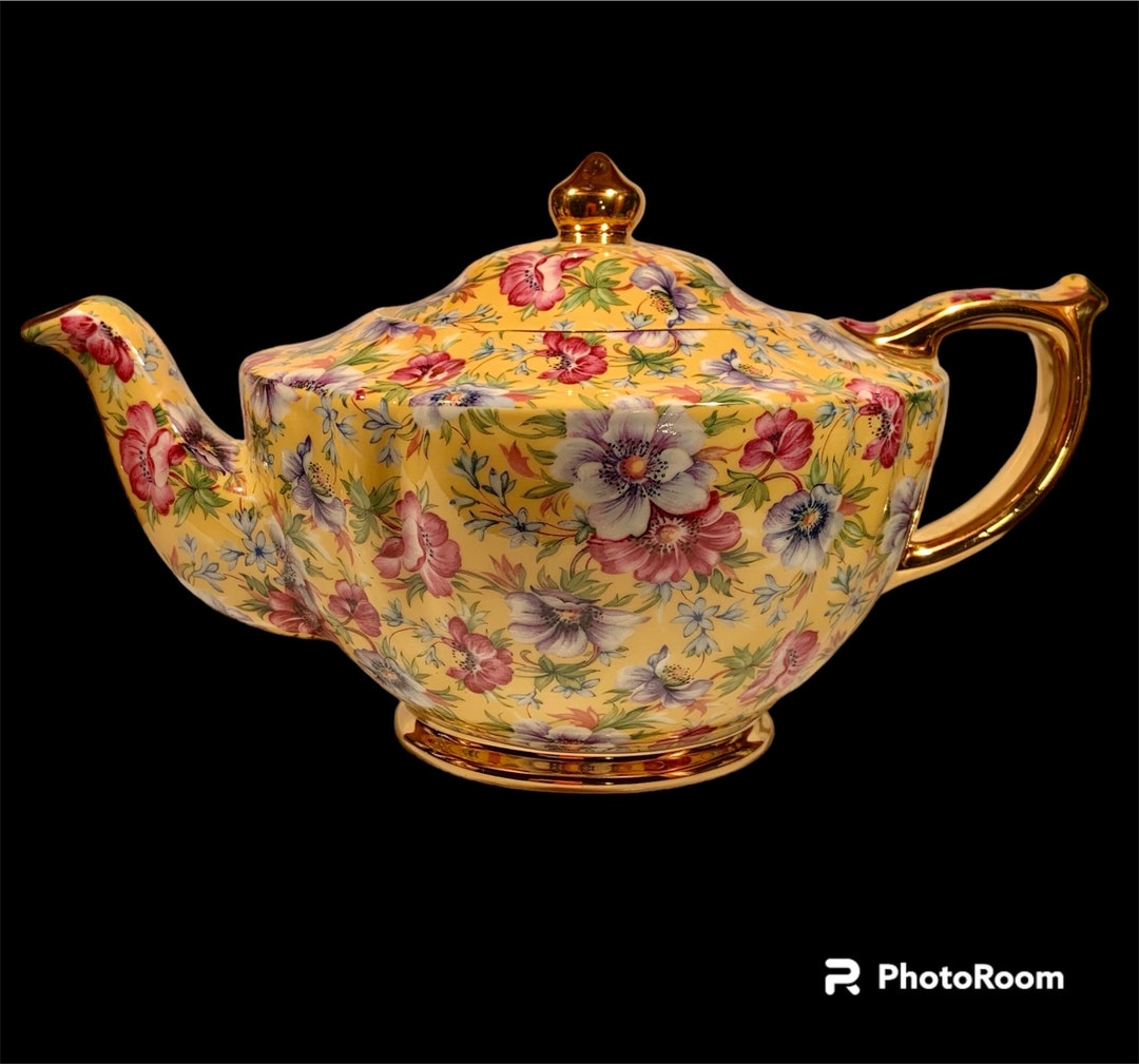 Lovely Yellow Sophie Chintz China Tea Pot From James Sadler.chintz