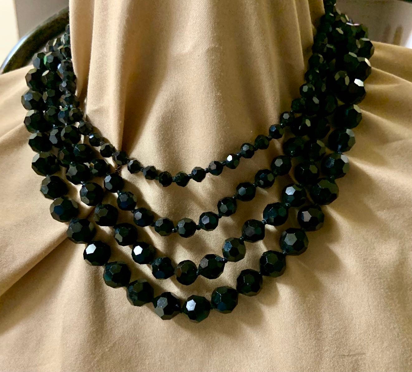 Long Necklace of Antique Faceted Jet Beads – Gem Set Love