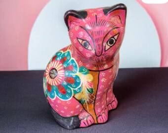 mexican folk art handpainted terracotta cat figurine