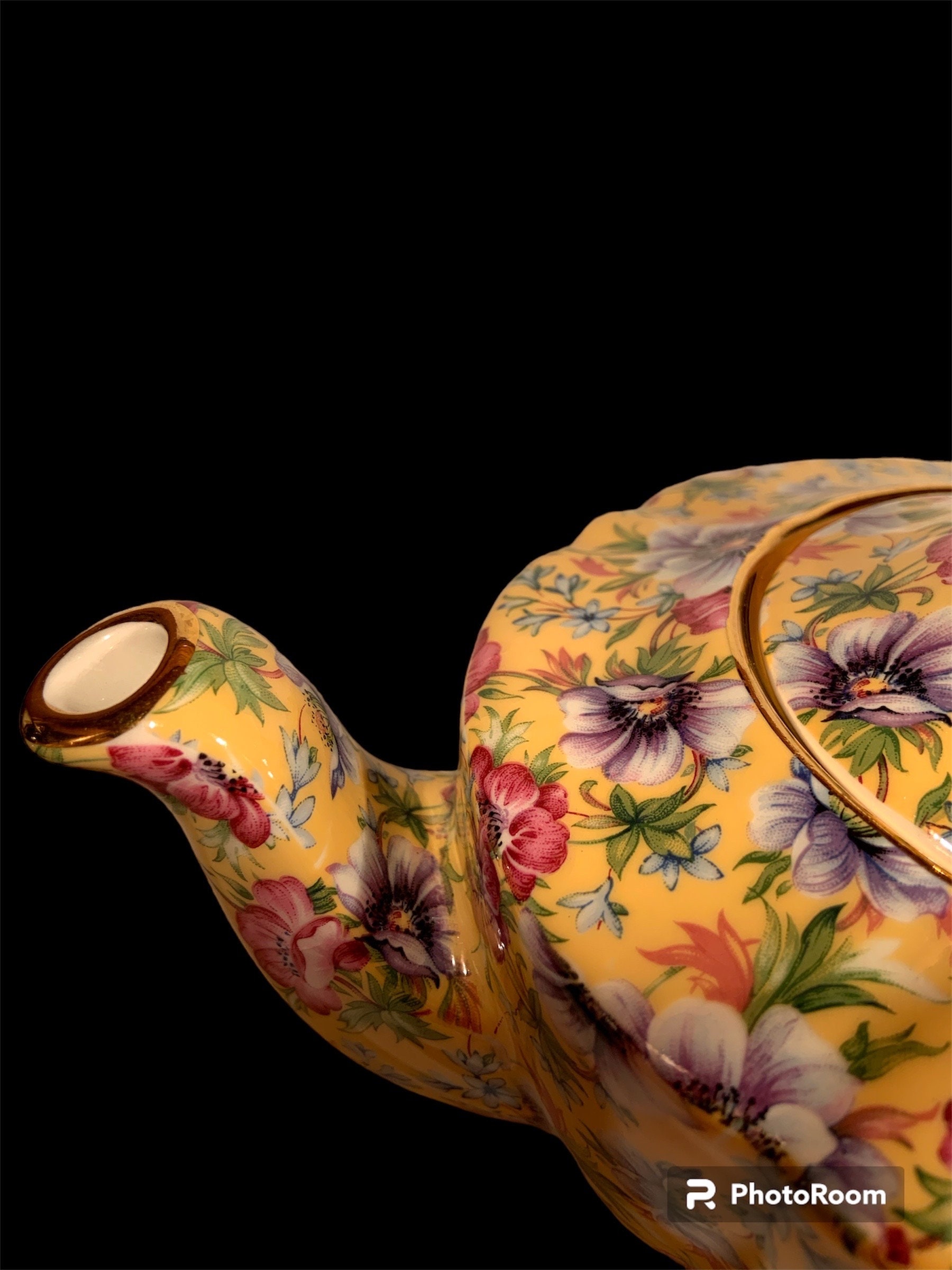 Lovely Yellow Sophie Chintz China Tea Pot From James Sadler.chintz
