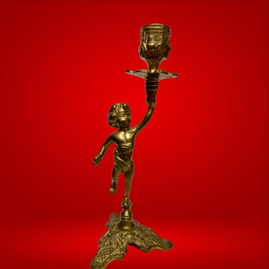 Cherub Vintage brass candlestick Cupid boy figure