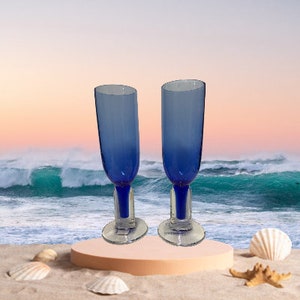 Set of 2 Blue Italian Champagne Glasses by BORMIOLI ROCCO eight fluid ounces, 8 inches tall 8 fl oz