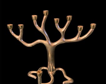 Tree of Life Menorah silver plated or tone  with gold tone cups