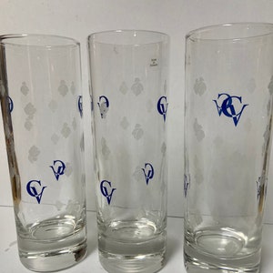 cv etched Courvoisier tall  glasses cognac cocktail set of 3