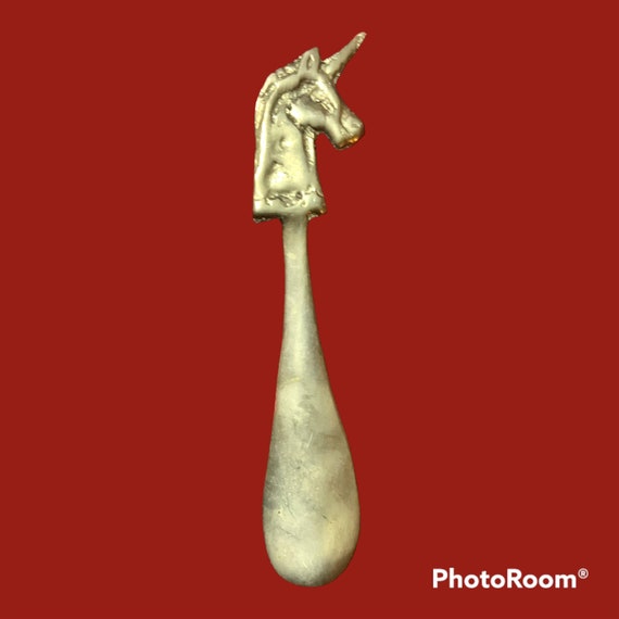 Vintage brass unicorn shoe horn - image 1