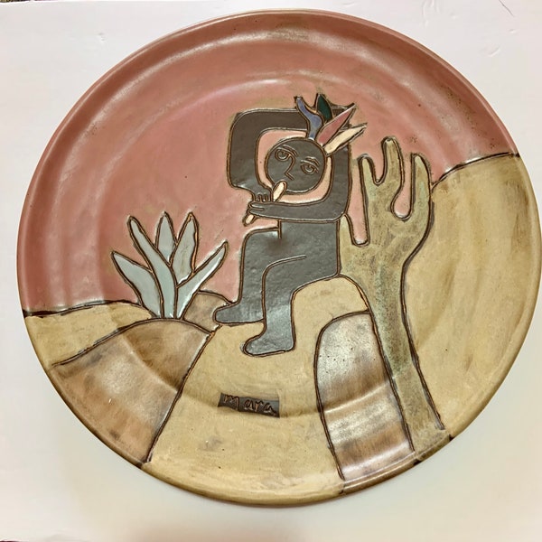 Design by MARA 11.5" Mexico Stoneware Art Pottery Signed Plate Wall Plaque Signed plate