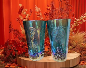 tumblers&quot; 1 Set of two&quot; Indiana blue carnival glass tumblers grape pattern