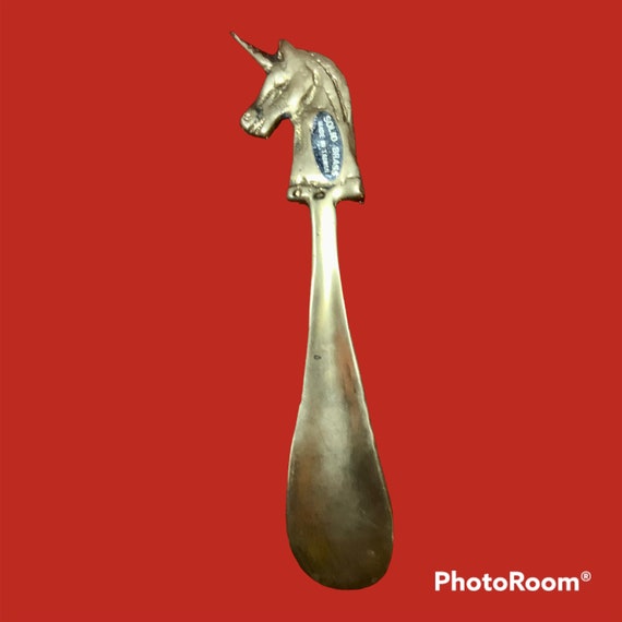 Vintage brass unicorn shoe horn - image 2