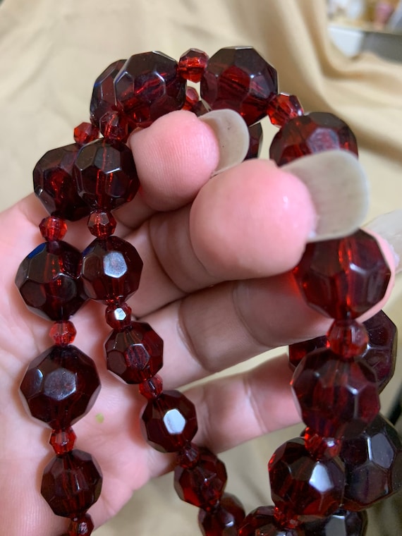 Gold-Plated Ruby Red & Pearl Beaded Statement Necklace Set with Earrings