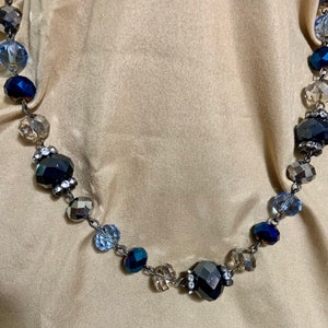 necklace Trifari single strand, previously two strand, Crystal blue navy blue cobalt necklace