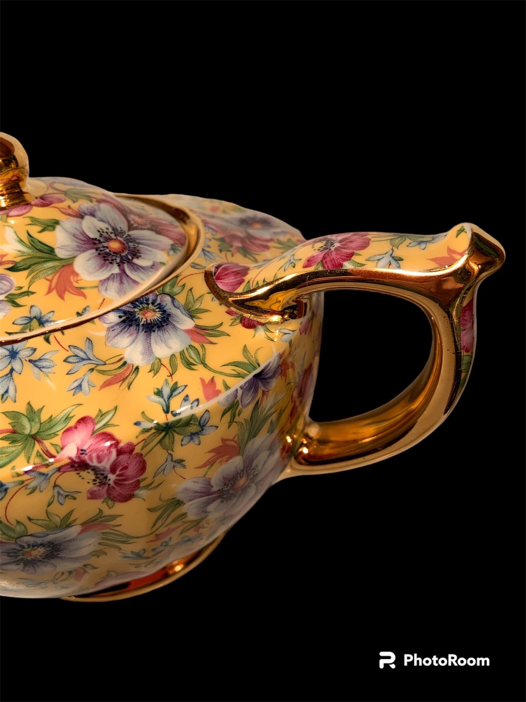 Lovely Yellow Sophie Chintz China Tea Pot From James Sadler.chintz Teapot Made in England Etsy