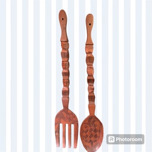 large wood spoon and fork wall hanging mcm 25 &quot; 5.95 shipping