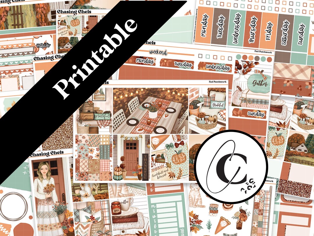 PRINTABLE Fall Patchwork - Thanksgiving Planner Sticker Kit for Weekly ...