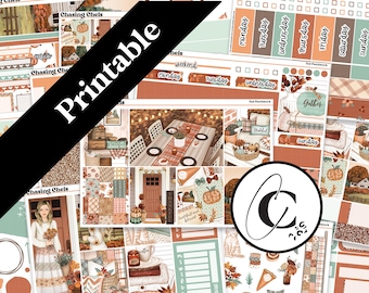 PRINTABLE Fall Patchwork - Thanksgiving Planner Sticker Kit for Weekly Vertical, Hobonichi Cousin, Hobonichi Weeks, Daily, Bullet Journals