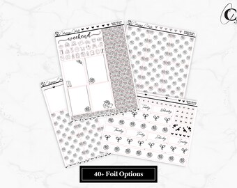 Foiled Planner Sticker Kit Bougie Foil Bundle Basic Foil Bundle Foil Stickers Bougie Boxes Foil Overlays Underlays - "Belle's Books/Roses"