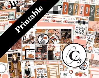 PRINTABLE Fall Homebody - Thanksgiving Planner Sticker Kit for Weekly Vertical, Hobonichi Cousin, Hobonichi Weeks, Daily, Bullet Journals