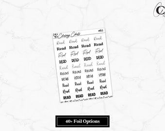 Foiled Planner Stickers Read Script Stickers Reading Stickers Book Club Stickers Foiled Script Stickers Scripts Clear Glossy Sticker- "Read"