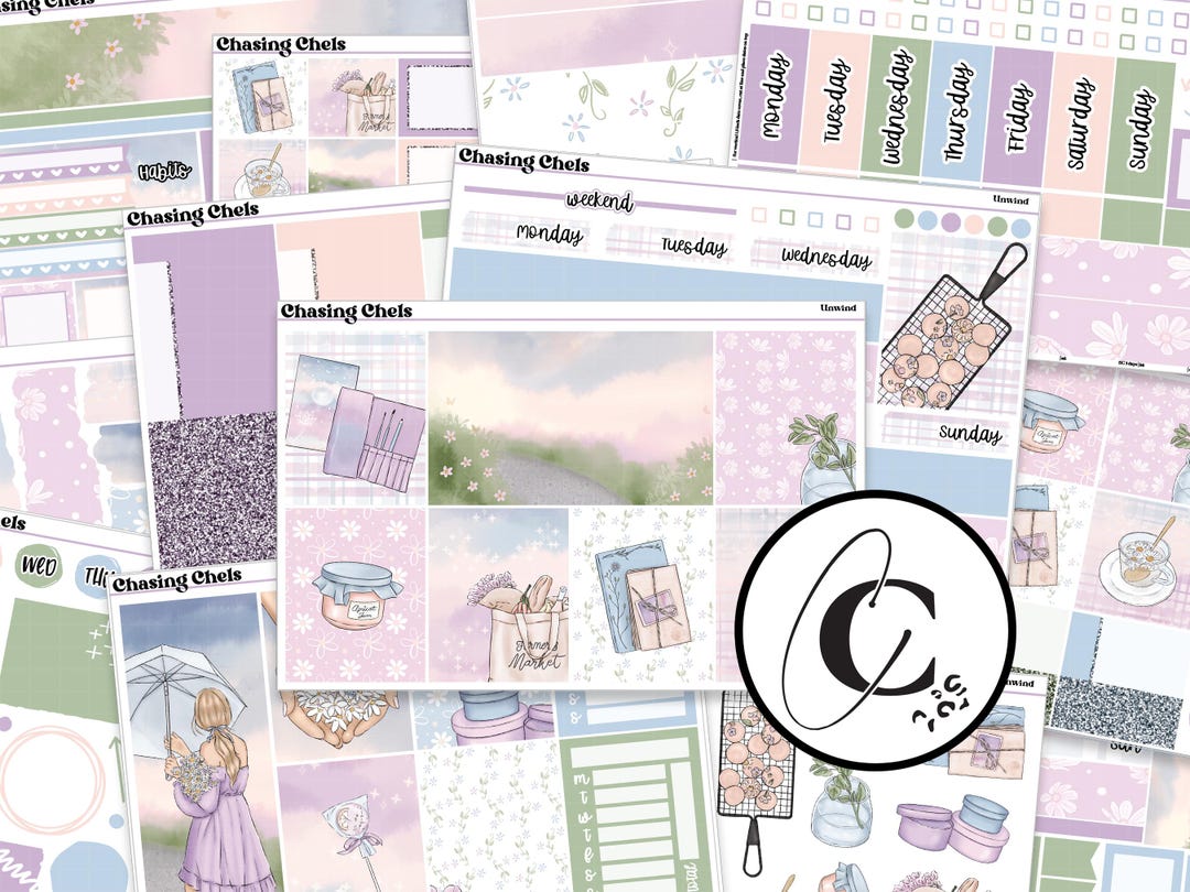 Unwind - Spring Rain Floral Planner Sticker Kit for Weekly Vertical ...