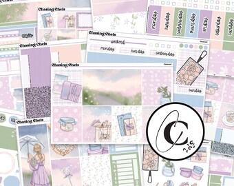 Unwind - Spring Rain Floral Planner Sticker Kit for Weekly Vertical, Hobonichi Cousin, Hobonichi Weeks, Daily, and Bullet Journal Planners