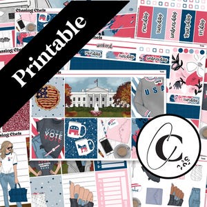 Kit de adesivos para votação para impressão - planejador eleitoral para diários verticais semanais, Hobonichi Cousin, Hobonichi Weeks, diários e bullet journals