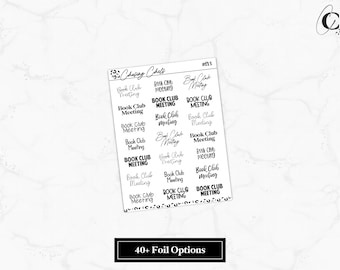 Foiled Planner Stickers Book Club Script Stickers Reading Stickers Read Stickers Foiled Script Stickers Scripts Clear Stickers - "Book Club"