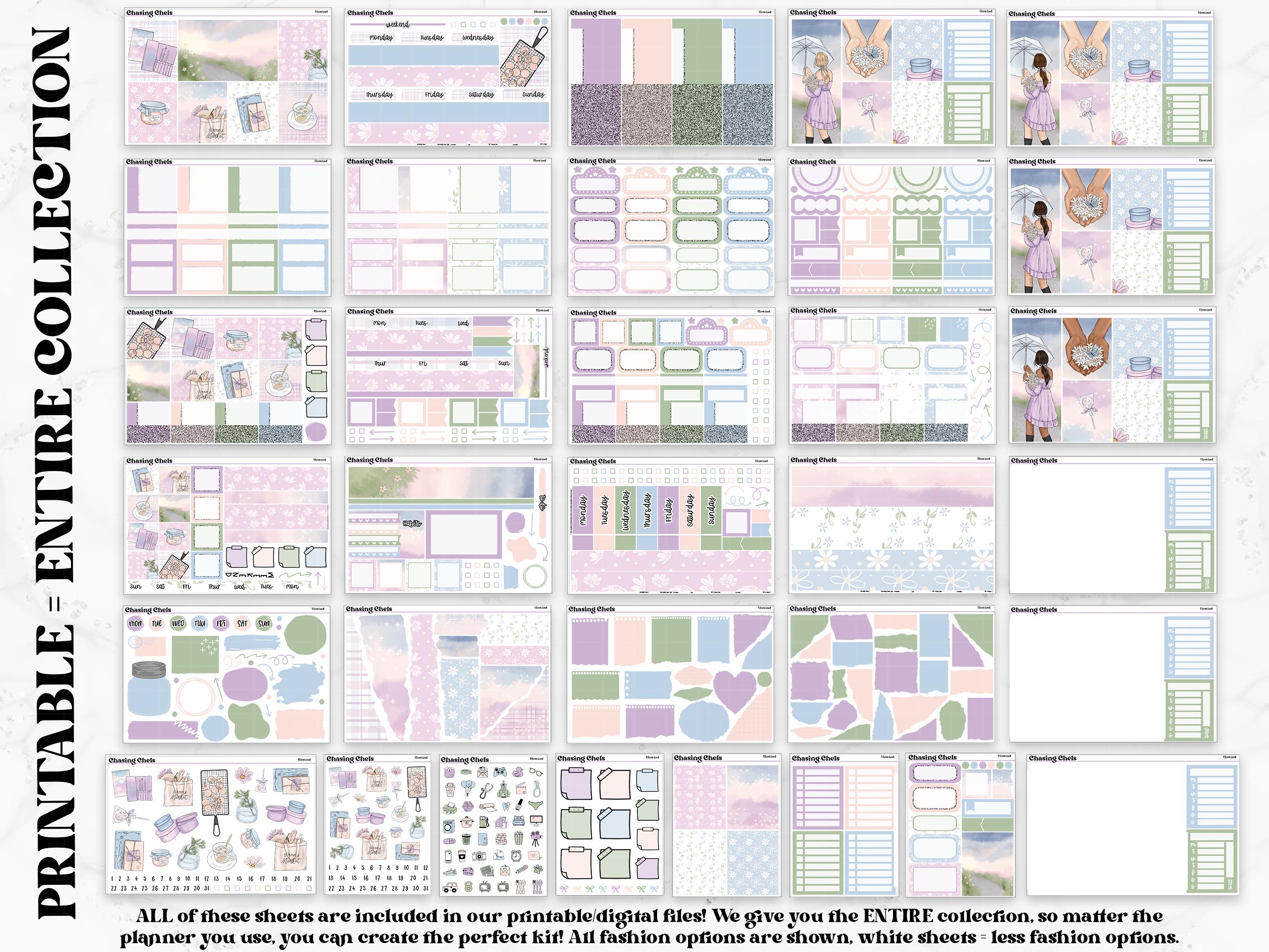 PRINTABLE Unwind - Spring Rain Floral Planner Sticker Kit for Weekly ...