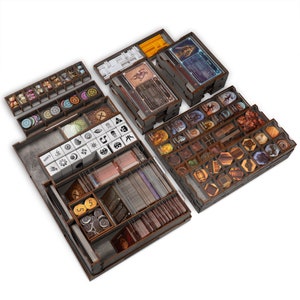 Gloomhaven Insert / Organizer with 4 Player Boards / Wooden Storage Box for Base Game and Forgotten Circles / Monster Tray, Cardholder/ GRAY