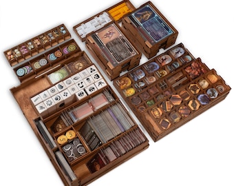 Gloomhaven Organizer with Forgotten Circles Expansion / Wooden Insert for Board Games / Gloomhaven Best Storage Solution / Smonex / BROWN