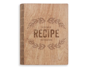 Brown Eco Recipe Binder Made of Wood - Granny's Cookbook with 80 Sheets for Handwritten Recipes - Engraved Journal - Mother Cooking Gift