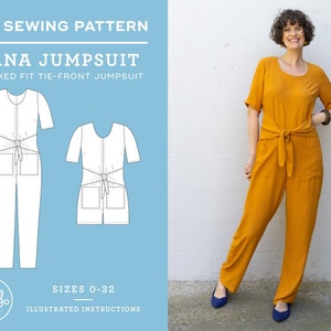 Jumpsuit sewing pattern Tie-Front Jumpsuit Sizes 0-32 Dana Jumpsuit Instant Download PDF Instruction E-book pattern tutorial image 1