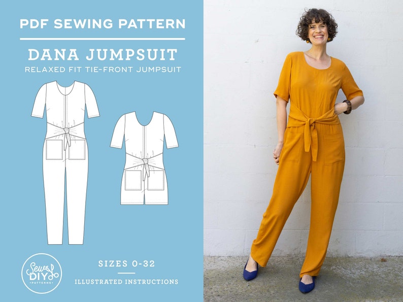 Jumpsuit sewing pattern Tie-Front Jumpsuit Sizes 0-32 Dana Jumpsuit Instant Download PDF Instruction E-book pattern tutorial image 1