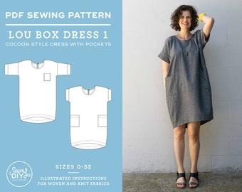 Dress pattern | Cocoon Style Dress | Lou Box Dress 1 PDF Sewing Pattern | DIY | pattern + tutorial |  Easy pattern | Sizes 0-32