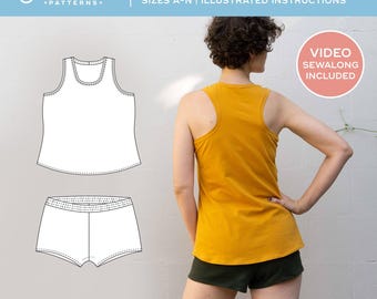 Racerback Tank Top & Shorts Sewing Pattern: Summer Sweatsuit PDF Pattern