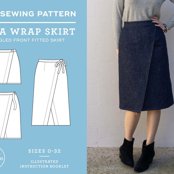 PDF Woven Wrap Skirt | US Sizes 0-32 | Angled Front Wrap Skirt | Nita Wrap Skirt Sewing Pattern | DIY pattern + tutorial | 3 Lengths
