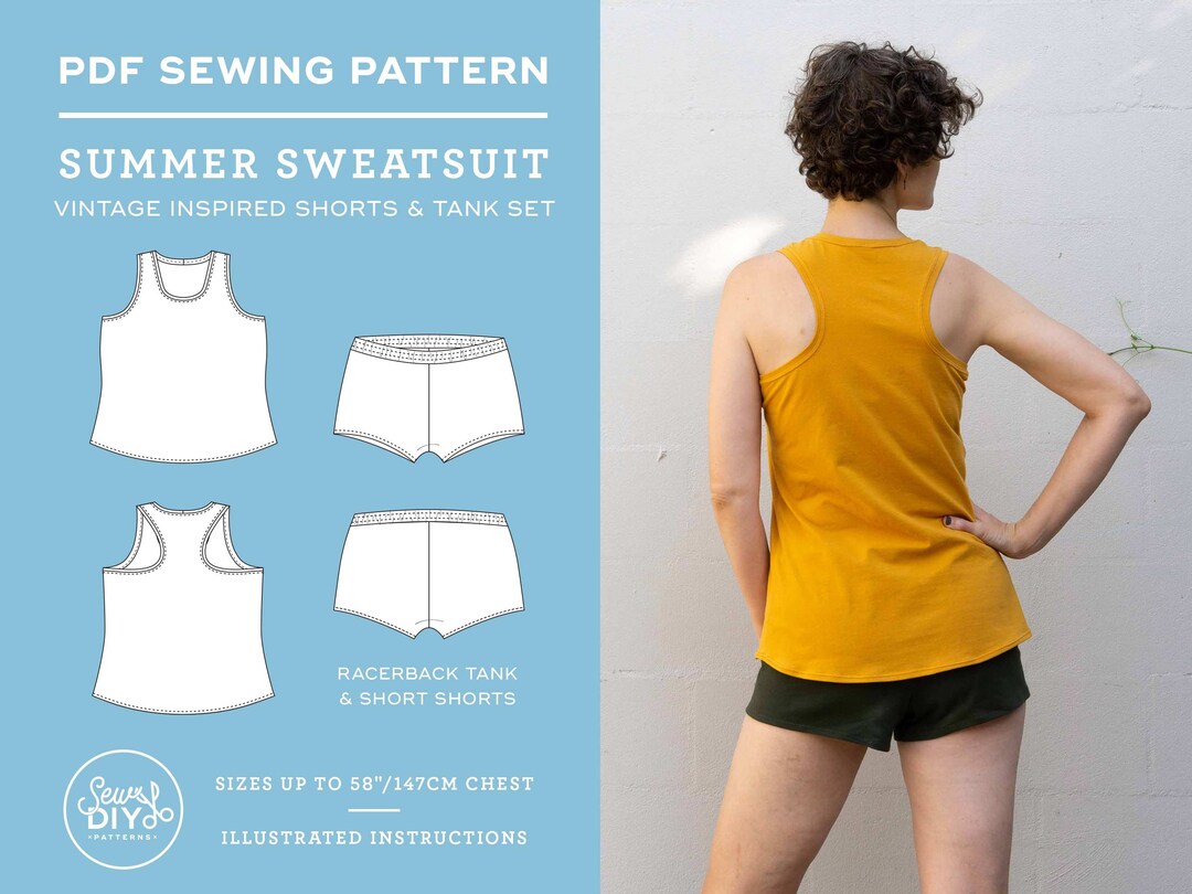 PDF Sewing Pattern Racerback Tank Top Shorts Pattern Booty Shorts