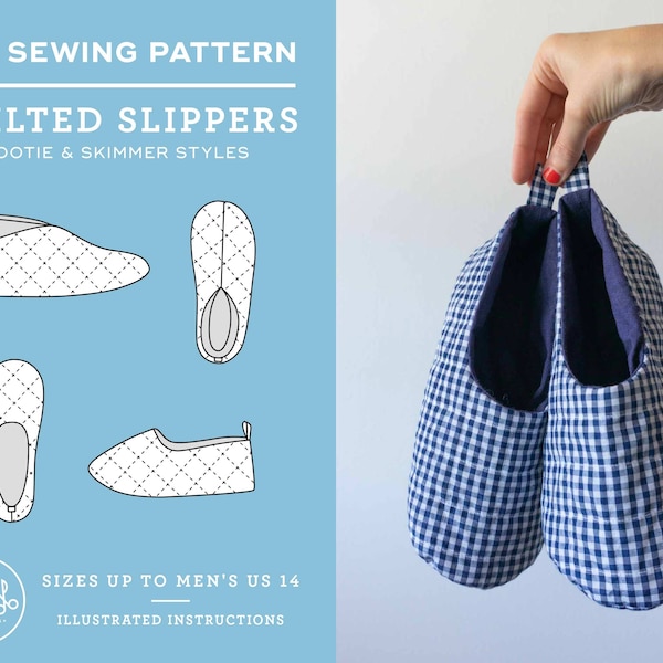 PDF Quilted Slippers pattern | Instant Download Instruction E-book | DIY | pattern + tutorial | 11 Sizes (up to US Men’s 14) | Unisex Style