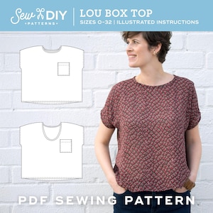 Box Top Pattern | Oversized Blouse | Lou Box Top PDF Sewing Pattern | DIY | pattern + tutorial |  Easy pattern | Sizes 0-32