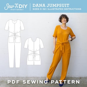 Overall Schnittmuster | Tie-Front Jumpsuit | Größen 0-32 | Dana Jumpsuit Sofortiger Download | PDF Anleitung E-Book | Schnittmuster + Anleitung