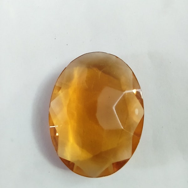 Vintage Yellow Glass Oval Faceted Jewel 40 x 30mm  #HHHH2