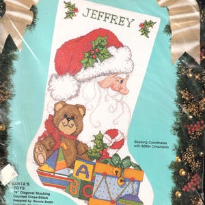 Bucilla Vintage Cross Stitch Kit 82914 Christmas Stocking Santa&#39;s Toys  NOS