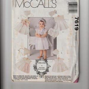 McCall’s 7619 Infants’ Dress Bonnet Panties Size S-M-L-XL  Heirloom Uncut Sewing Pattern