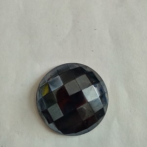 Vintage Black Hematite Faceted Glass Cabochon 30mm. #H 17