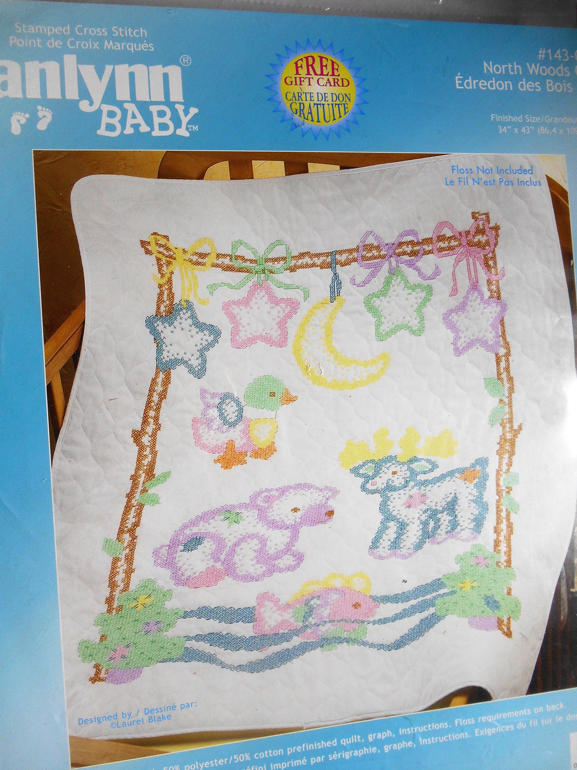 VINTAGE Janlynn Fly Away Bunny Crib Cover Baby Quilt Stamped Cross Stitch  Kit 