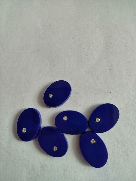 Vintage Oval Cobalt Blue Cabochons with a Rhinestone 12 x 8 mm #H 4
